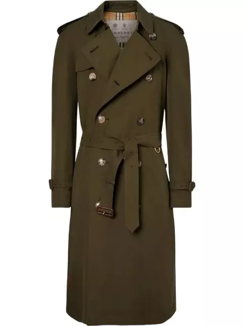 New BURBERRY Army Green WESTMINSTER Women Long Check Trench Coat 16 US XXL  XXXL