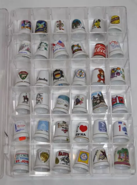 Vintage Estate Thimble Collection 36 Thimbles Lot Mixed .Case not included.