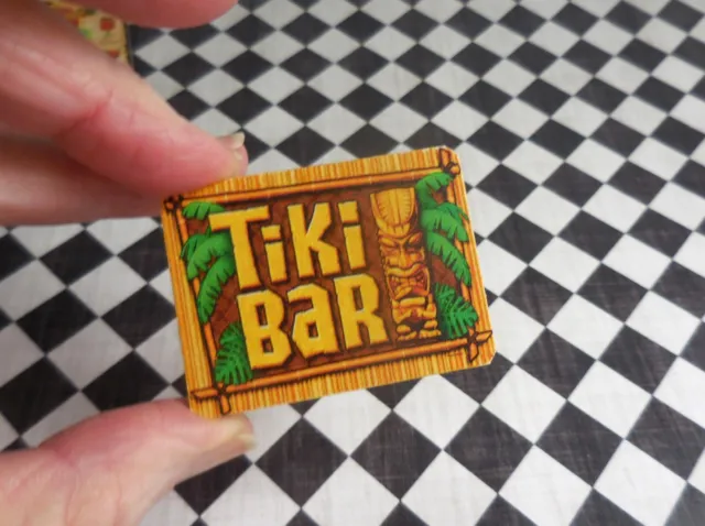 Dollhouse Miniature ~ Tiki Bar Cocktail Menu ~ Wood Sign