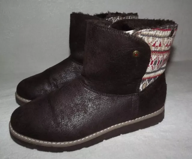 Bobs Skechers Womens Alpine Snowday Bootie Boots Faux Fur Brown Plush Foam Sz 8