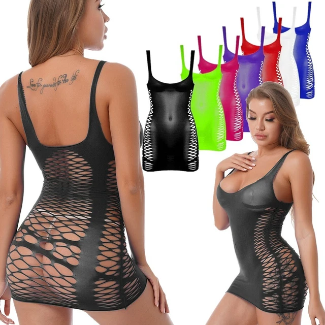 Narcisse Womens Lingerie Fishnet Dress See Through Chemise