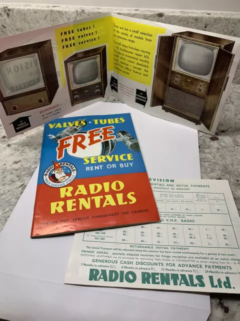 50’s Vintage Radio Rentals TV Tube Television Valve Radio Brochure 2 X Leaflet