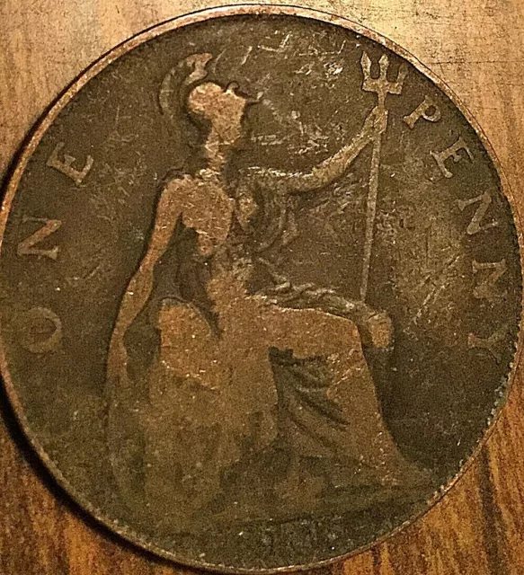 1905 Uk Gb Great Britain One Penny