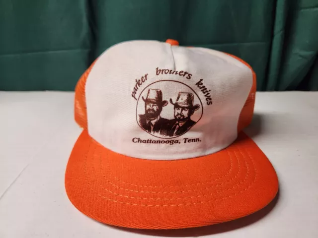 Vintage RARE Parker Brothers Knives Snapback Trucker Hat Cap Orange 80's ?