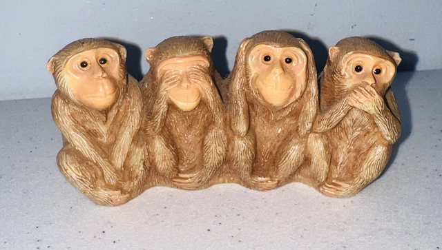 Set Of Vintage Wise Monkeys Set Hear See Speak No Evil Statue 4.5”