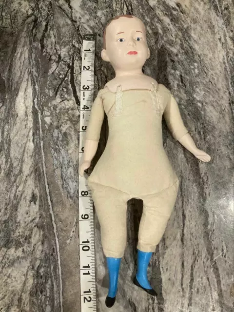 12" German Antique porcelain Head and Limbs Cloth Body Doll
