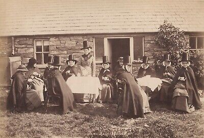 Albumen print: LARGE GROUP of WELSH WOMEN in their TRADITIONAL COSTUMES