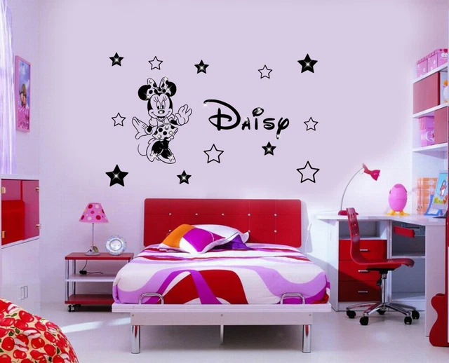 DISNEY WALL STICKERS Minnie Mouse with Personalised Name and Stars
