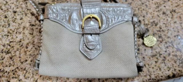 Brahmin Mini Duxbury Croco Leather Shoulder Crossbody Handbag Sugar White