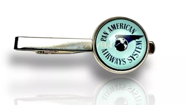 Pan Am Airlines Tie Clip Old Logo With Glass Dome 3/4” Airplane Pilot