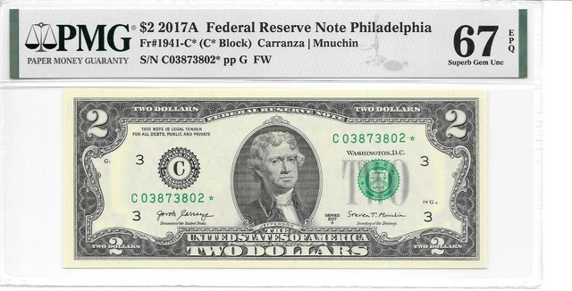 2017A* Philadelphia* $2 Frn Star (C* Block) Pmg 67 Epq Superb Gem Uncirculated