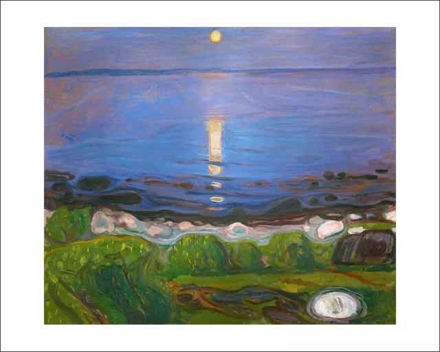 Munch Summer Night on the Beach fine art print poster wall art WITH BORDER