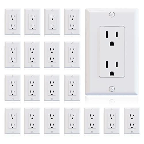 ELEGRP Glossy White Decorator Receptacle 15A 125V Standard Electrical Wall Ou...