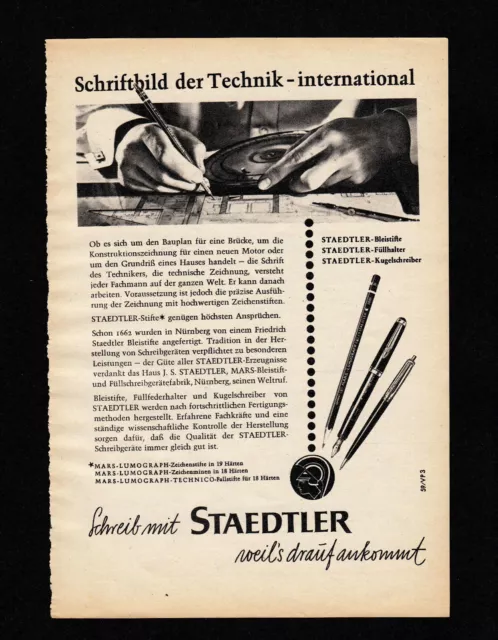 3w4537/ Alte Reklame von 1960 – Schreib mit STAEDTLER – weil´s drauf ankommt.