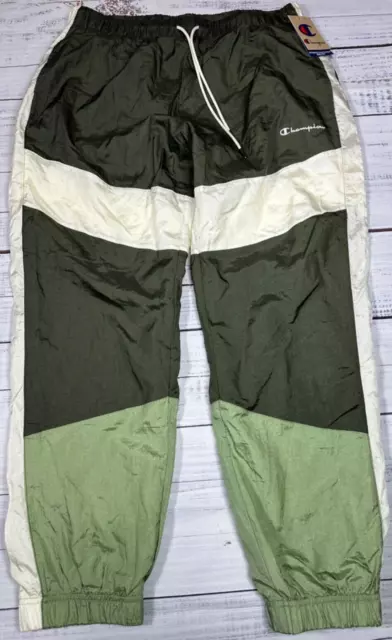 Champion Mens Mesh Lined Windbreaker Track Pants XL Green Drawstring Pull On New
