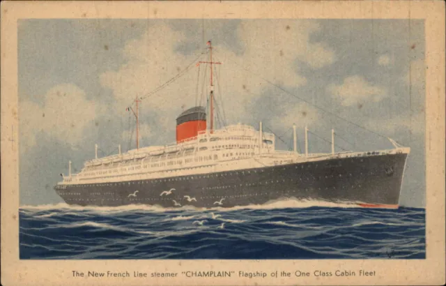 French Line Steamship CHAMPLAIN c1920s Postcard