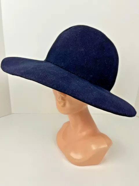 Vintage Wool Felt Navy  Hat Rounded Top Brim Hat Hipster Festival Boho Italy