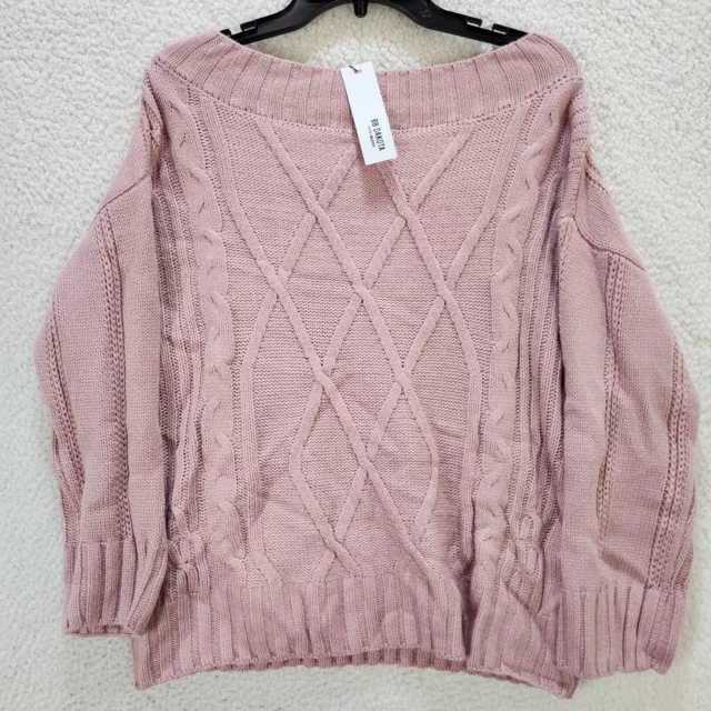 BB DAKOTA Steve Madden Cable-Knit Sweater Women's Medium Old Pink L/S Boat Neck*