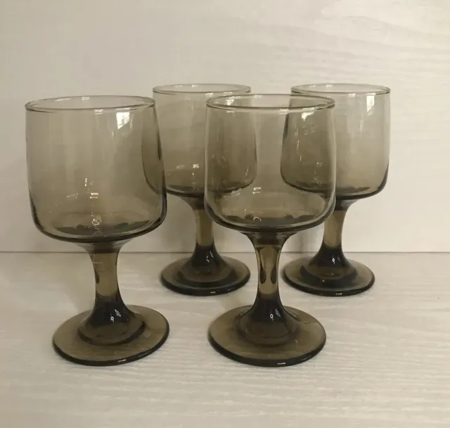Vintage Tawny Brown libbey Wine Juice Glasses 5 1/4 tall Set Of 4