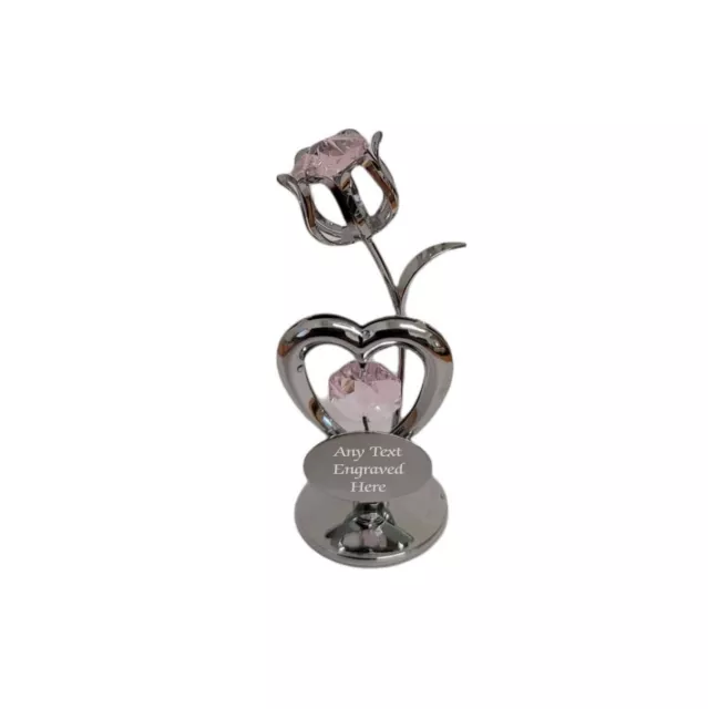 Engraved Crystocraft Heart & Tulip With Soft Pink Austrian Crystals