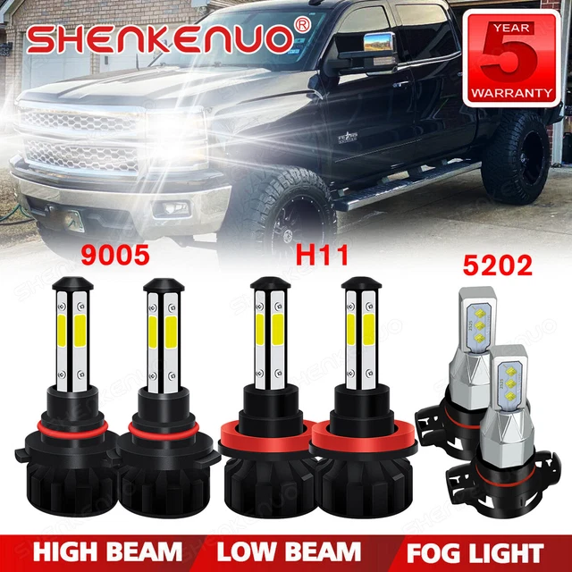 LED Headlight & Fog Light Bulb Combo For Chevy Silverado 1500 2500HD 2007-2015 – 6 Bulbs, 8000 Lumens