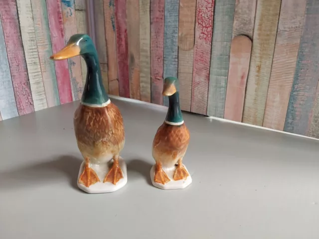 Vintage Pair Beswick Standing Figurine Mallard Ducks 756 - 2  NO Chips or Cracks