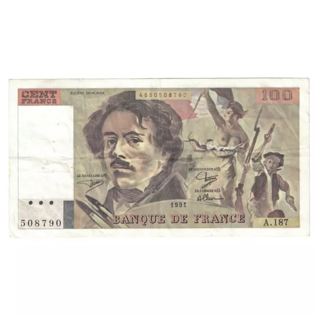 [#392302] France, 100 Francs, Delacroix, 1991, A.187, EF, Fayette:69bis.3