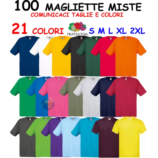 Lotto 100 MAGLIETTE colorate FRUIT OF THE LOOM Maglie MANICHE Corte T-SHIRTS