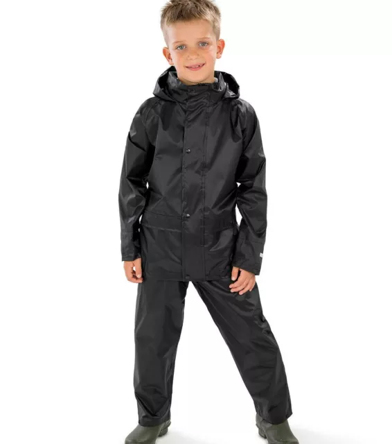 Result Kids Childrens Waterproofs Rain Suit Trousers & Jacket Zip Stud Junior