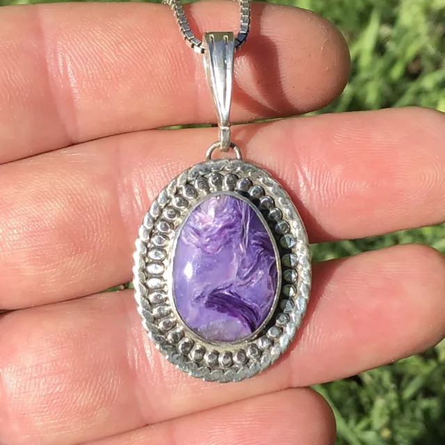 48 Ct Tw Natural Rare Purple Charoite Sterling Silver Gemstone Jewelry Pendant