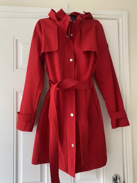 DKNY gorgeous red parka hooded coat with a belt designer size S/XS