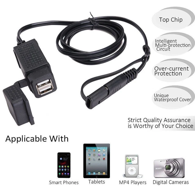 Waterproof Motorcycle 12V SAE USB Phone Charger Cable Adapte Inline Fuse Parts