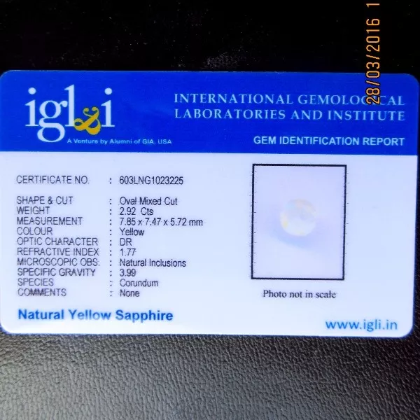 Lab Cert 2.92 Ct Natural Unheated 3.25rt Ceylon Yellow Sapphire Pukhraj For Guru 3