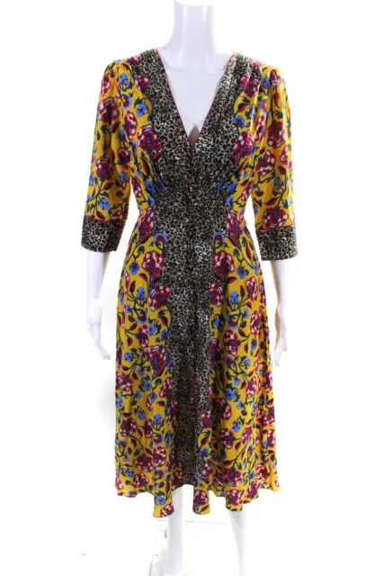 Saloni Womens Silk Floral Print Zip Back V-Neck Chiffon Dress Multicolor Size 4