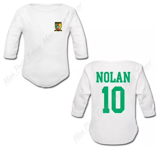 Body Bébé Football Maillot Cameroun personnalisé avec prénom et numéro au dos