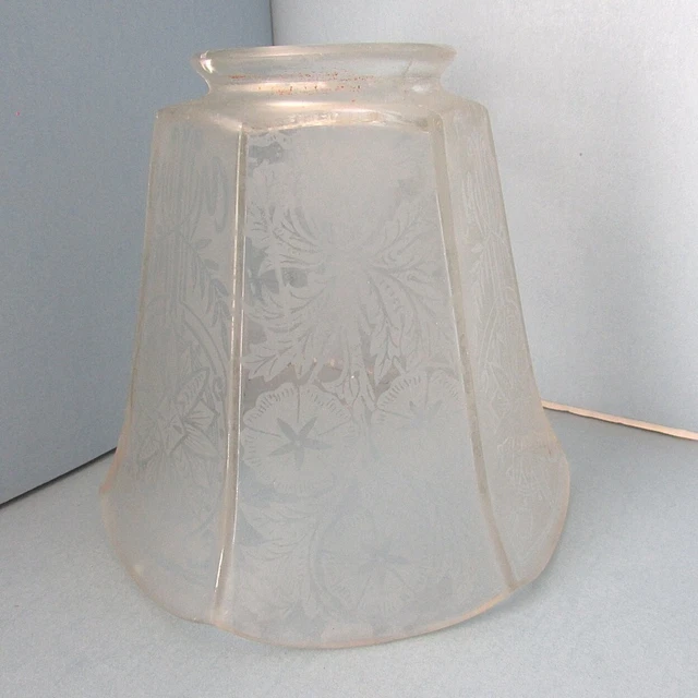 Light Lamp SHADE Frosted Acid Etch Glass Floral Geometric Design 6 sided Vintage