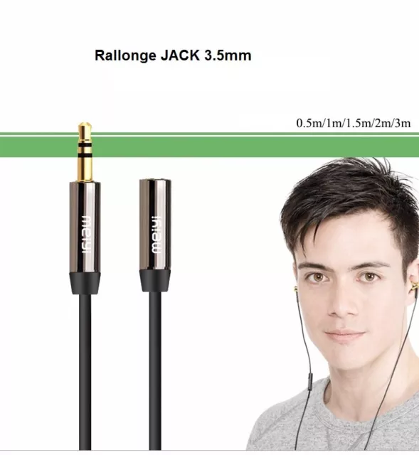 Câble jack Aux Audio Mâle à Femelle Extension Câble rallonge 3,5mm stéréo auto 2