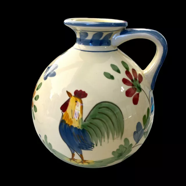 World Market Ceramic Jug/Pitcher Rooster/Floral Farmhouse Vintage Design