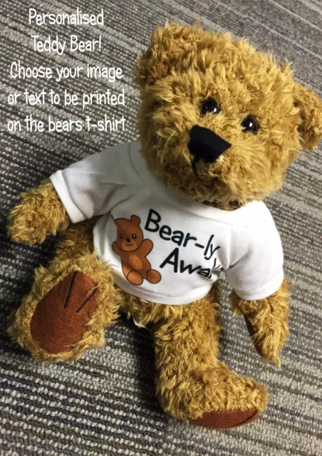 Personalised set of 2 Teddy Bears Any Text Photo Logo Birthday gift boy girl