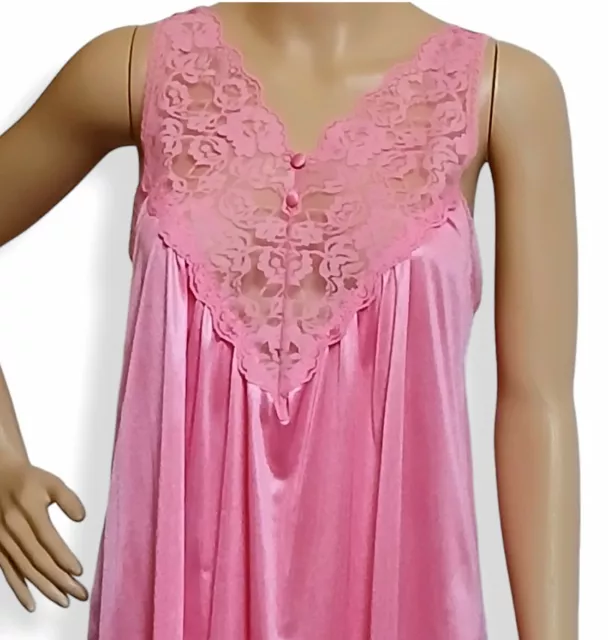 Vintage Vassarette Pink Lace Nightgown Size Small 70's Barbiecore Negligee