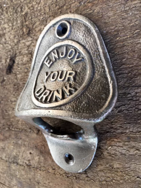 Vintage style cast iron ENJOY YOUR DRINK wall mounted bottle opener