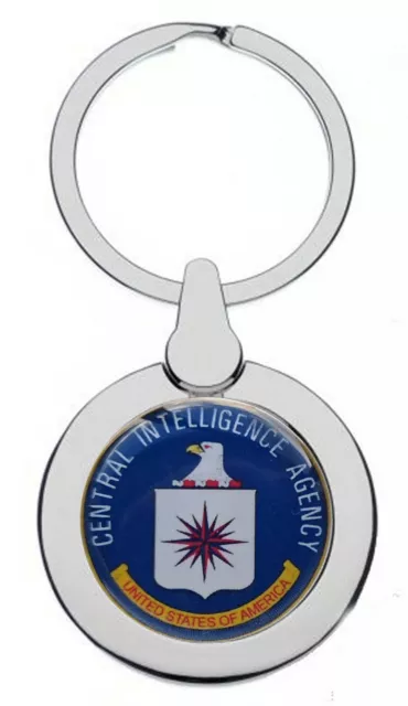 Central Intelligence Agency Cia  Chrome Metal Polished Silver Colour Keyring