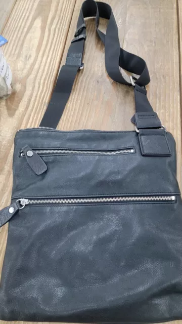MARGOT Black purse Leather-2 Front Zip Pockets Nylon Crossbody Strap bag soft