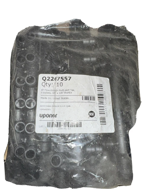 Bag of (10) Uponor 3/4”x 3/4” x1/2” Pex Manifold