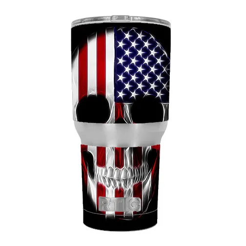 Skin Decal for RTIC 30 OZ Tumbler Cup (6-piece kit) / American Skull Flag in Sk