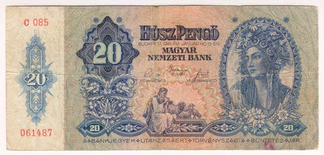 1941 Hungary 20 Pengo 061487 Paper Money Banknotes Currency