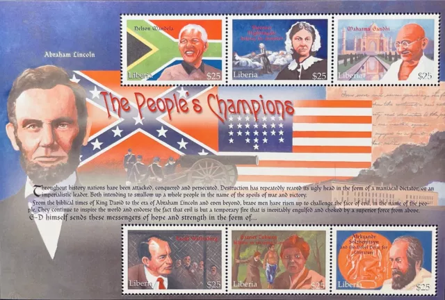 Liberia The Peoples Champions Stamps 2001 Mnh Famous Gandhi Mandela Abe Lincoln