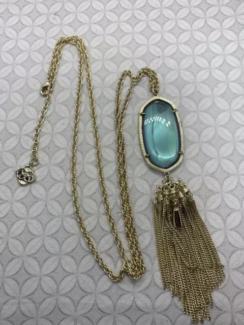 Kendra Scott Mystic Iridescent Tassel Rayne Gold Necklace Rare HTF