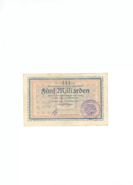 Rupertus 87.3c   Notgeldschein Stadtgemeinde Haslach  5 Mrd Mk  23.10.1923