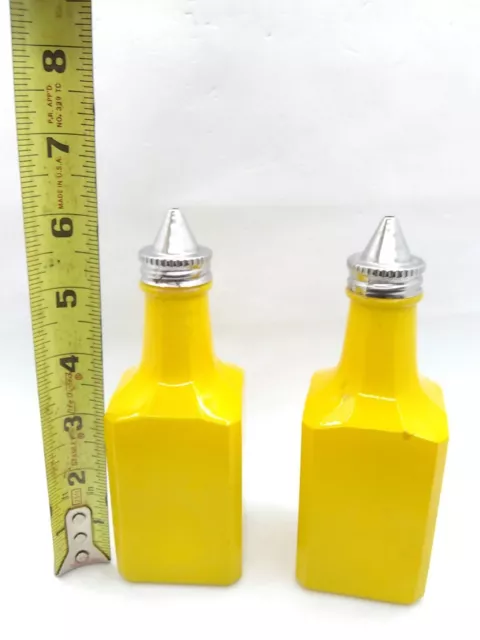 Vintage Retro set of 2 GEMCO USA  Oil & Vinegar yellow glass cruet bottles READ 3